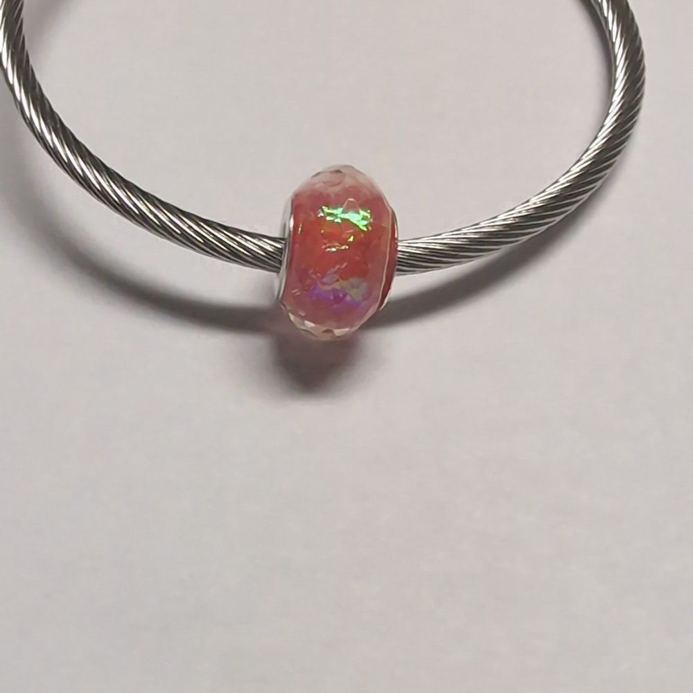 Clear with Pink Iridescent Background‎ Charm for Pandora Style Bracelet